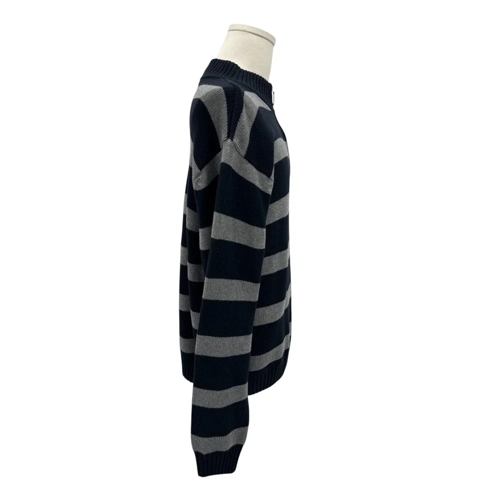 Chaps Mens Sz XXL Quarter Zip Sweater Navy Gray‎ Stripe 100% Cotton Pullover NWT